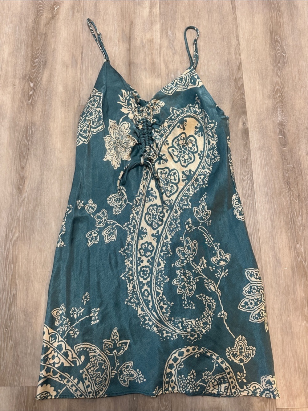 Zara Green Paisley Slip Mini Dress Mini, Side Small